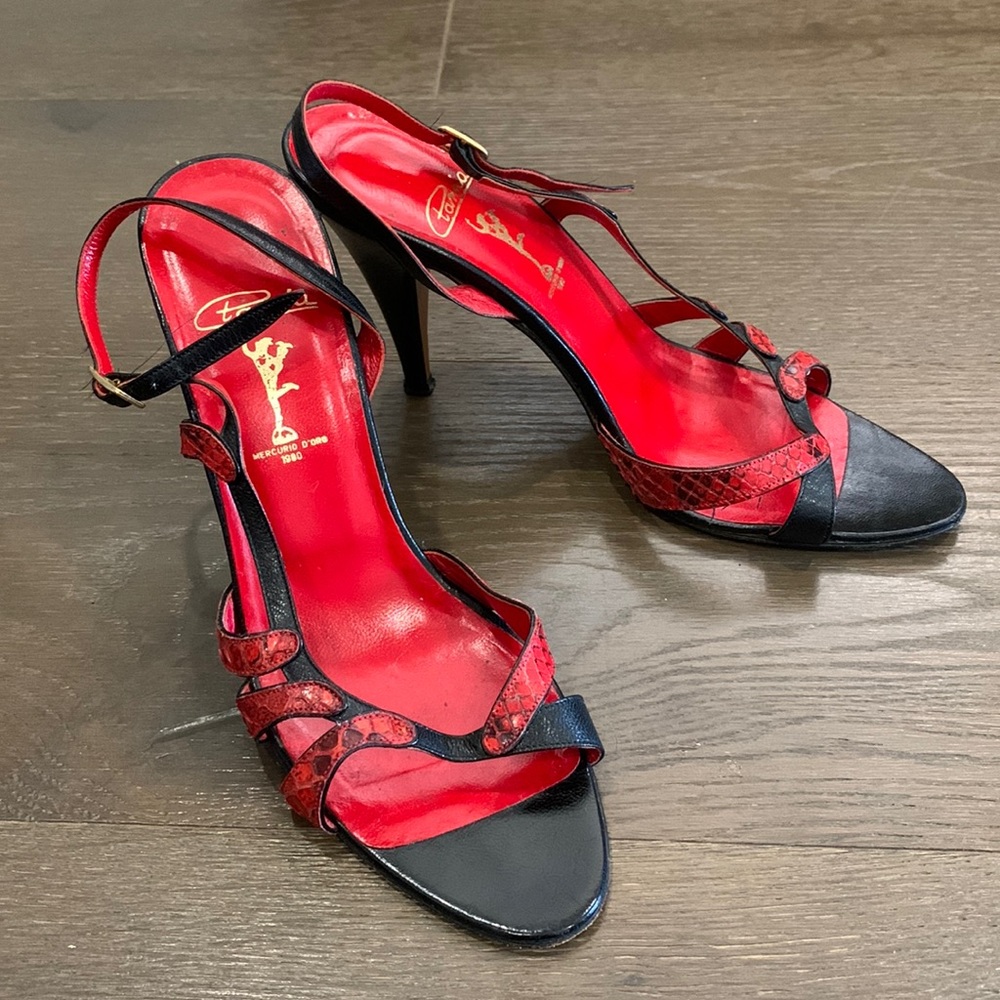 Pamia Italian Vintage Heels ❤️🖤 — Red & Black Strappy Statement